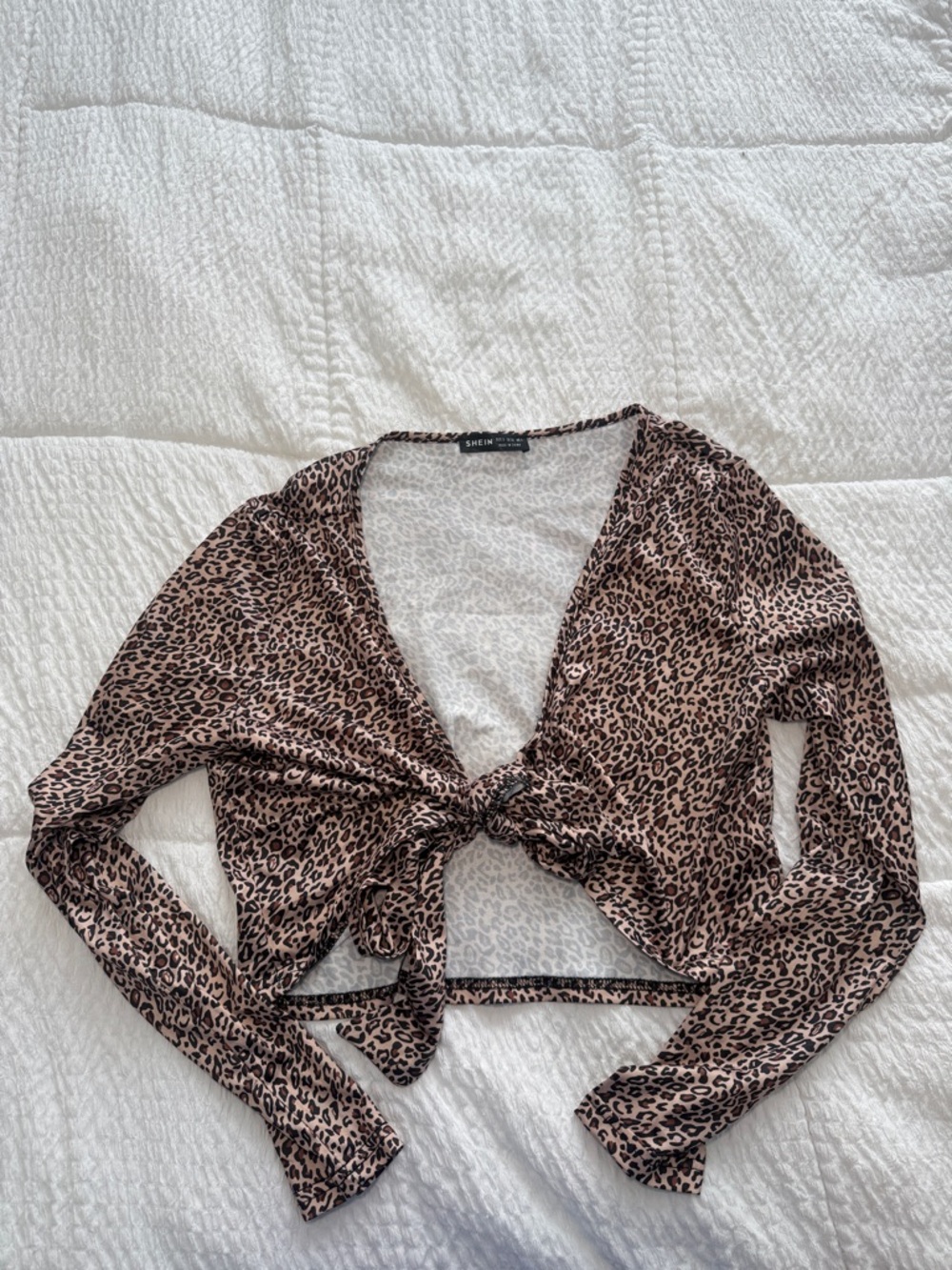 NWOT Leopard Print Tie-Front Crop Top - Brown Size Small